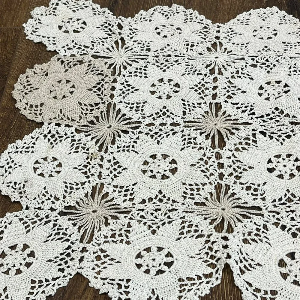 Vintage Handmade Crochet Doily Rectangular Beige Table Décor